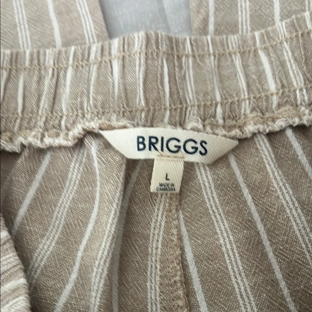(BRIGGS).women’s Striped Tan and White Wide Leg Pants size L - Picture 4 of 11